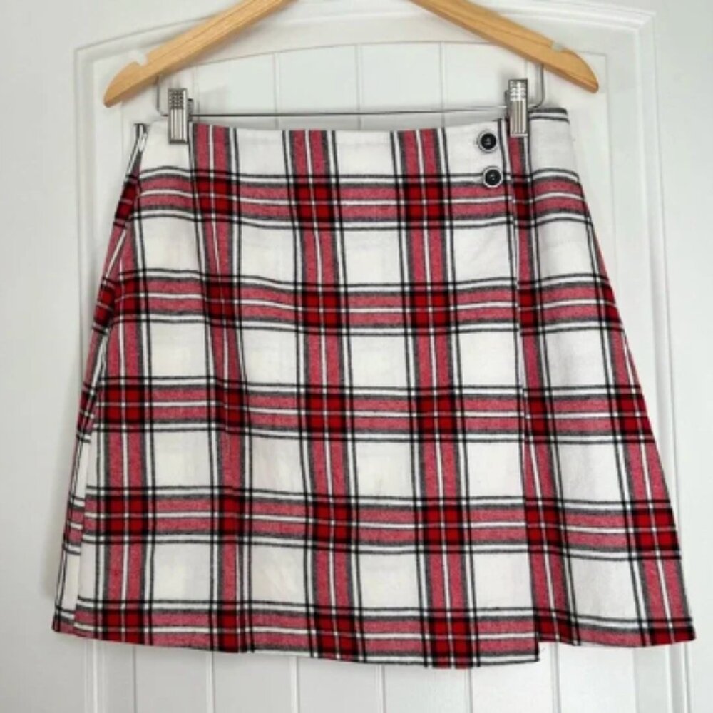 Blue Rain Plaid Mini Skirt with Button Detail